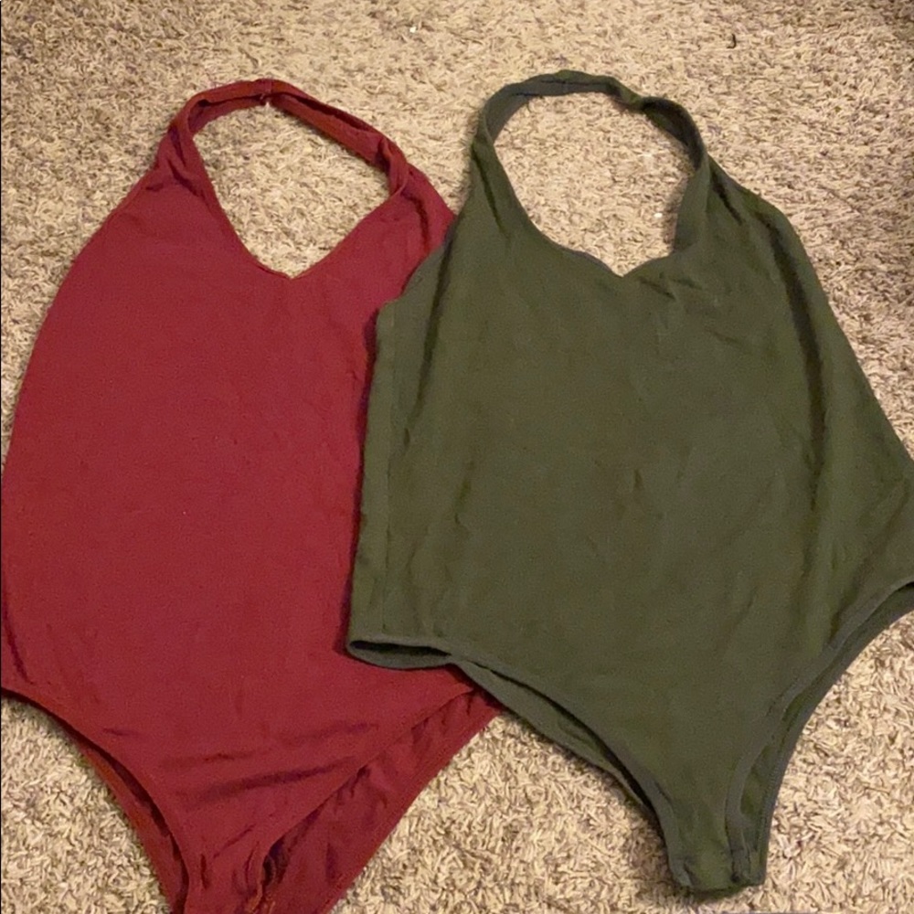 TWO halter bodysuits